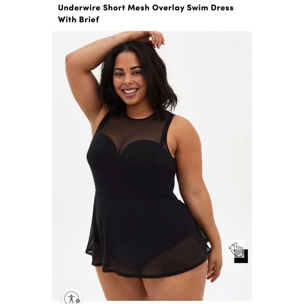 Torrid Black Underwire Mesh Overlay Swim Dress One Piece Size 0 D/DD NEW